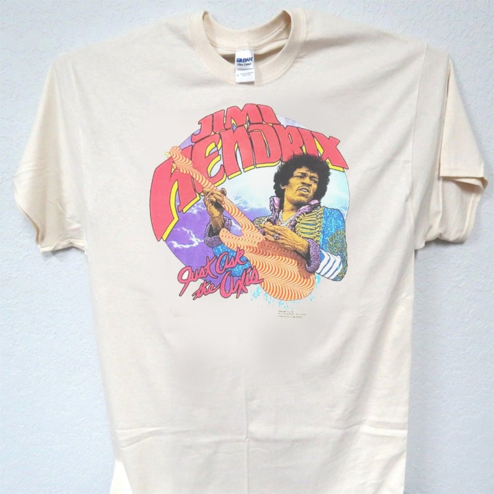 JIMI HENDRIX JAMMING VINTAGE ART COOL MENS IVORY TEE T-1692